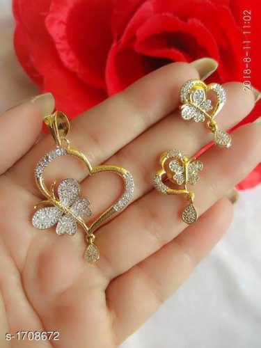 Women's Dailywear American Diamond Pendant Set